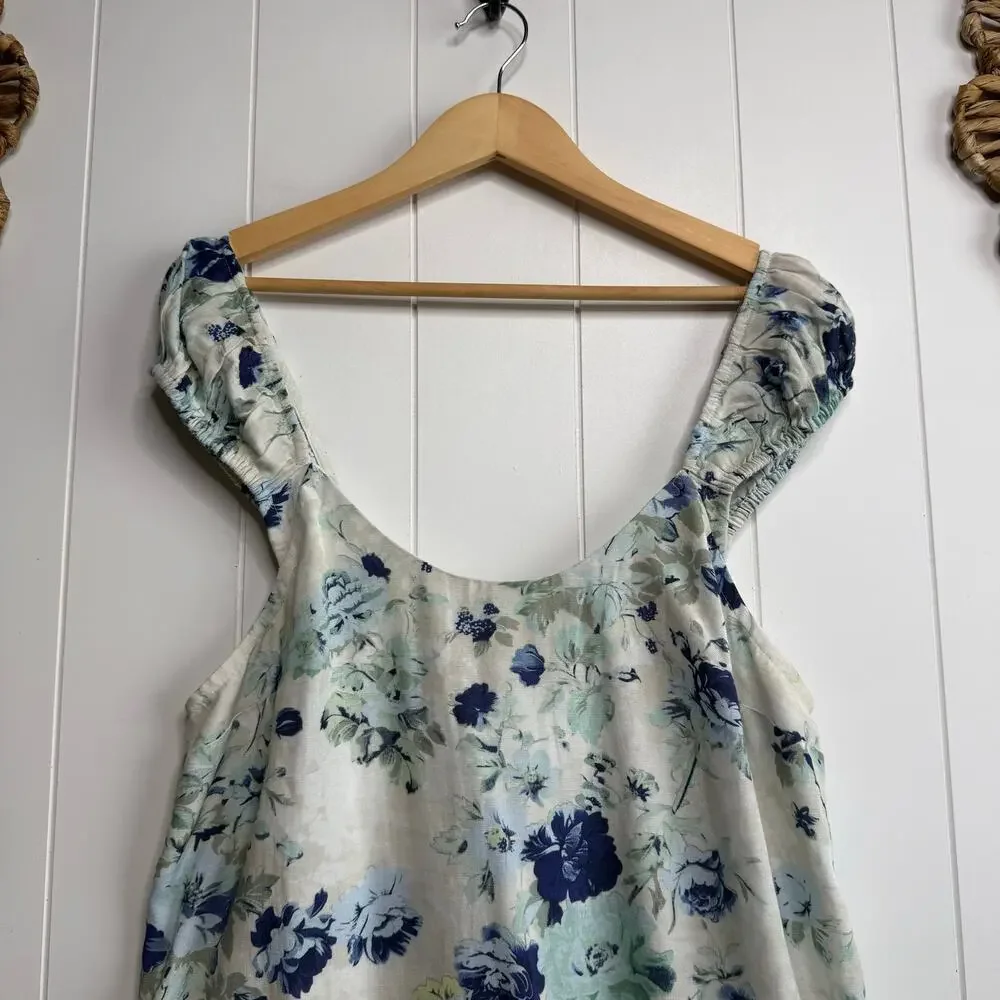 Free People mini dress floral boho pleated summer cotton linen beach Small